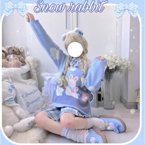 Japanese Winter New Kawaii Sweet Soft Girly Sweety Cartoons Bear Flowers Vintage Pullovers Sweater Women Knitting Sweaters
