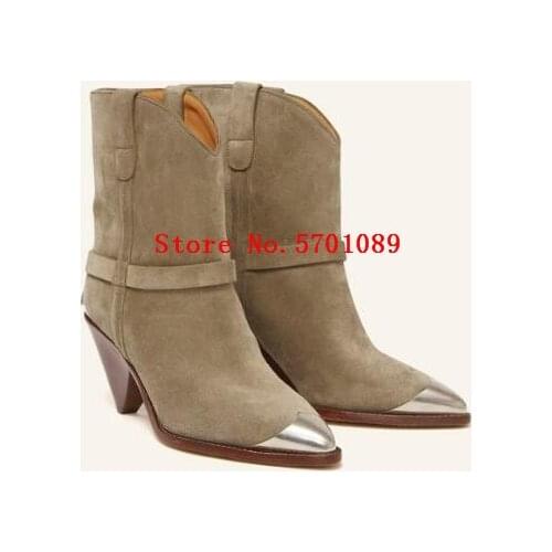 Women Limza Boots Velvet Leather Pointed Toe 7.5 Cm / 3 Inch Heel 100% Calfskin Leather Shoes