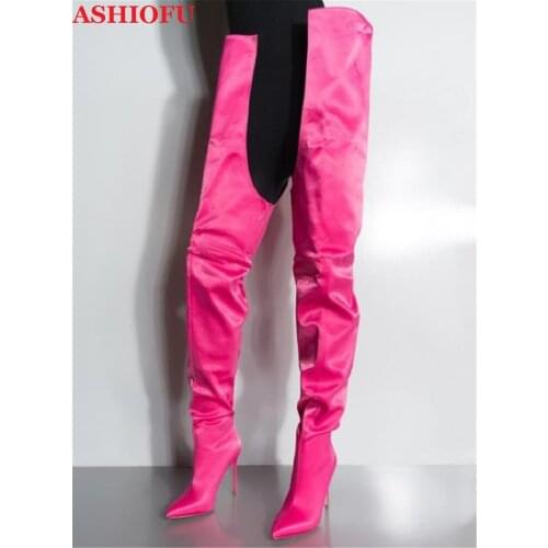 ASHIOFU Handmade New Hot Womens Thigh High Boots Sexy Stripper Club Over Knee Boots Party Evening Pants-Boots Fashion Shoes