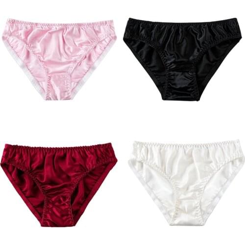 Women Silk-like Satin Panties Bikini Underwear Breathable Solid Color Briefs NIN668
