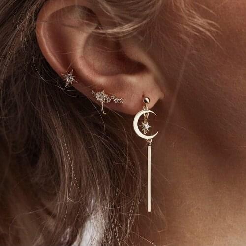 1pair Fashion Bohemian Earrings Jewelry Cute Rhinestone moon star Earrings Best Gift for Women Girl E015