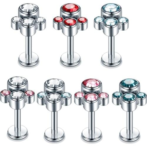 1PC Colorful Cz Gem Cartilage Helix Piercing 16G Labret Piercing Lip Stud Helix Ear Piercings Earring Tragus Piercing Jewelry