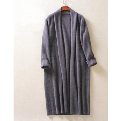 100%mink cashmere knit womens fashion mid-long thick cardigan sweater overcoat open-stitch no button one&over size