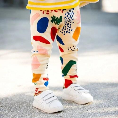 2020 Spring and Autumn Elastic Band Childrens Cotton 9 Pants Allover Printed Leggings