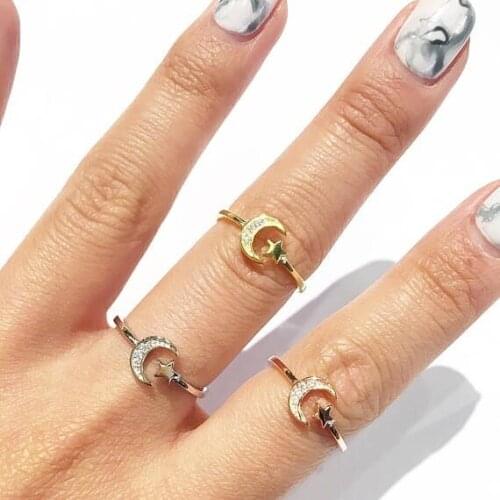 2020 Real 925 sterling silver new style open adjust rings Luxury CZ Zircon moon star simple fashion Jewelry for women Party gift