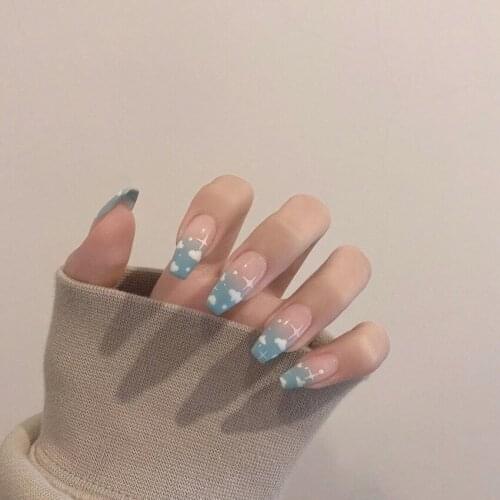 24pcs Blue Clouds Wear Long Paragraph Fashion Manicure Patch False Nails Save Time Wearable Nail Patch
