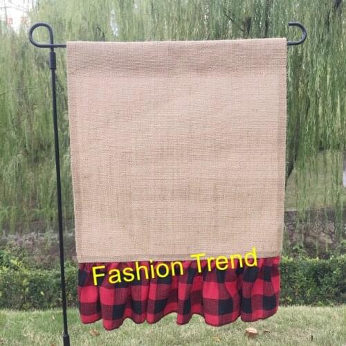30pcs/lot Wholesale Monogram Blank Christmas Red Plaid Ruffle Burlap Garden Flag