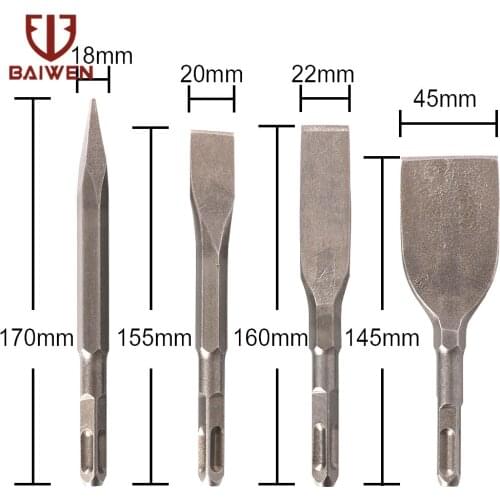 4pcs SDS PLUS Chisels Set Point Groove Gouge Flat Chisel Electric Hammer Drill Bit Break Concrete Brick Wall Drilling