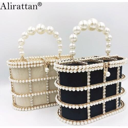 Alirattan New Trend Diamond Basket Evening Bags For Women 2021 Fashion Design Luxury Hollow Out Preal Beaded Wedding Party Purse