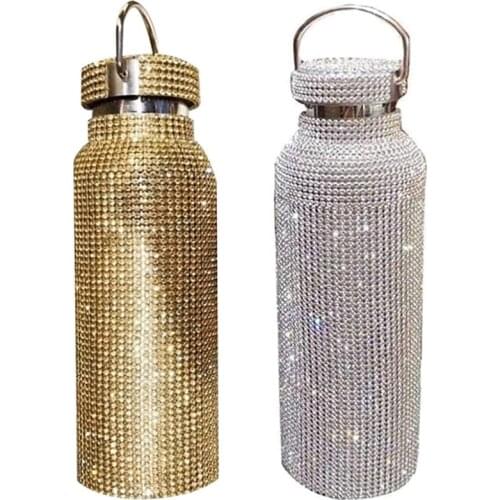 Stainless Steel Diamond Thermos Bottle,Diamond Vacuum Flask, Bling Rhinestone Cup Sparkling High-End Insulated Bottle