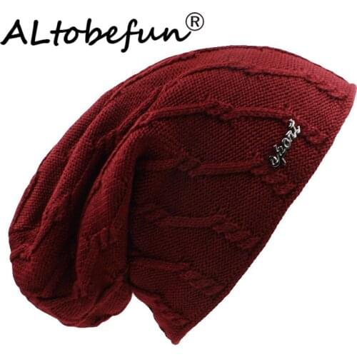 ALTOBEFUN Brand Design Women Baggy Knitted Skullies Bonnet Winter Warm Hats For Girl Beanie Men Faux Fur Winter Hat Caps BHT072