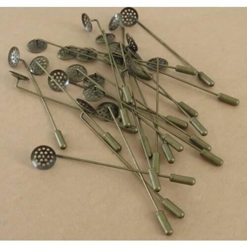 Bronze-coloured Tone Round Beading Coat Stick Pin Clutches Setting Brooches (Pack of 20)