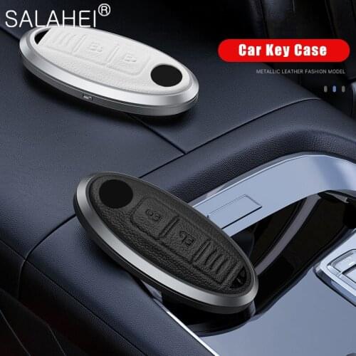 Aluminum Alloy+Leather Car Key Case Fob For Nissan Qashqai Juke J10 J11 X-Trail T32 T31 Kicks Tiida Pathfinder Note Shell Cover