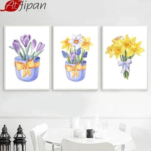 Atfipan Flower Posters And Prints Wall Art Canvas Painting Nordic Poster Watercolor Art Paintings For Living Room Wall Pictures