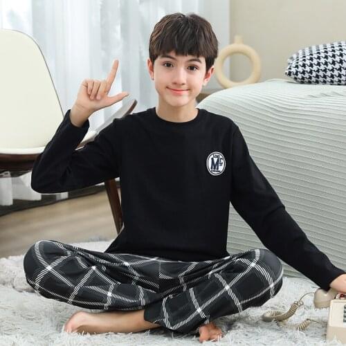 Kids Child Pullover Long Sleeve Trousers Pajamas Boy Children O-Neck Casual Sleepwear Nightwear Pyjamas 6040 Combed Cotton HDE