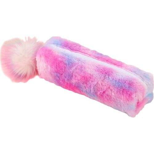 H05B Unique Plush Ball Zipper Makeup Pouch Pencil Box with Zipper School Staionery Storage Bag Lovely Plush Pencil Pouch Bag