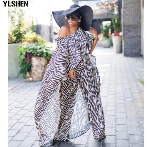 3 Piece Sets African Clothes for Women Dashiki Chiffon Print Long Dress Pants Party Dresses Plus Size Robe Vetement Femme 2021