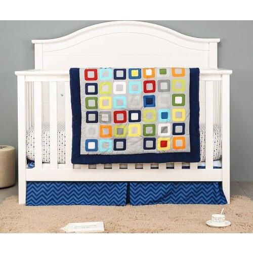 Crib Bedding Sets for Boys Blue Yellow 3 Pieces Baby Nursery Bedding Sets | Crib Quilt, Crib Sheet, Dust Ruffled