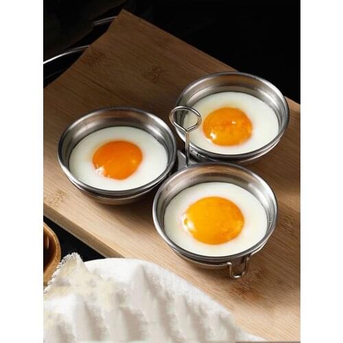 Kitchen 304 Stainless Steel Egg Steamer 3 Pcs Poached Egg Tart Meat Burger Multi-Function Breakfast Mold