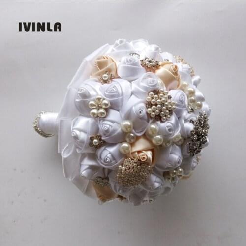 Hot Selling 1pc/lot Ivory Cream Pearls Brooch Wedding Bouquets buque de noiva Bridal Wedding Bouquets for wedding decoration