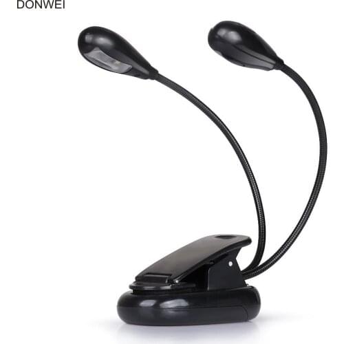 DONWEI Mini Dual Head 4LED Clip Book Light Battery Powered 2 Mode Flexible Bright Clip Night Lights Reading Lamp