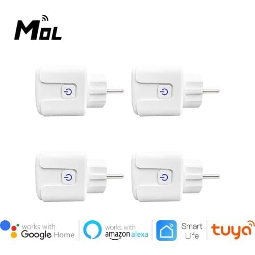 MOL 4PCS 16A Tuya Wifi EU Smart Plug with Power Monitor Smart Home Wireless Socket Outlet Works with Alexa Google Home