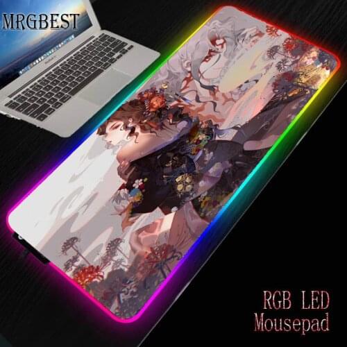 MRGBEST Anime Demon Killer Kimetsu Yaiba L LED USB Light with RGB Backlight Large Game Mouse Pad Non-slip Keyboard Desk Lock Mat