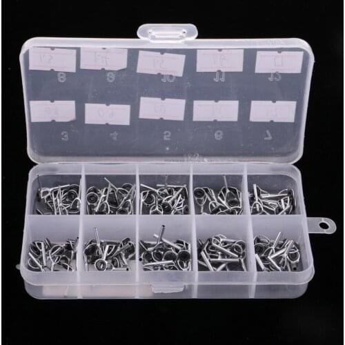 100Pcs/box Fishing Rod Guides Set DIY Tips Repair Kit Rod Building Eye Rings Fishing Accessories