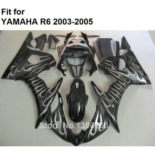 Motorcycle Bodywork Fairing Kit For YAMAHA White Flames Black R6 2003 2004 2005 Fairings YZF R6 03 04 05 HZ53