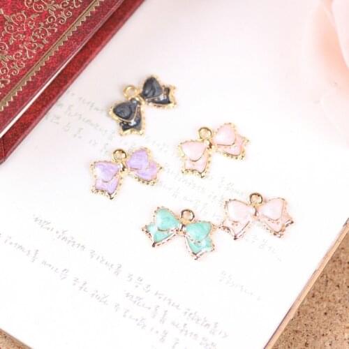 Newest Mini Order 20PCS Assorted Color 11*17mm Oil Drop Jewelry Alloy Bow Charms Gold Tone Enamel DIY Bracelet Necklace Pendants