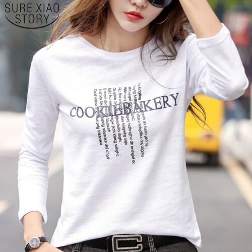 New Slim Long Sleeve Shirt Women 2021 Loose Women Shirts Autumn Cotton T-Shirt Women Backing Shirt Print Plus Size 6598 50