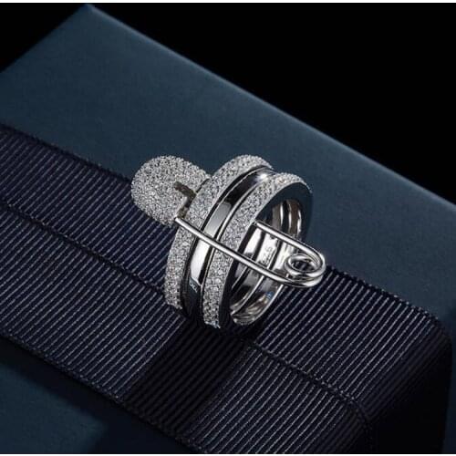 New Popular Micro Pave Cubic Zircon Fashion 3 Circle Sets Buckle Ring Silver Plated Removable Knuckle Rings for Women