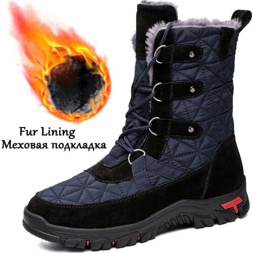 Fotwear Men Snow Boots Warm Plush Winter Men Shoes Waterproof Big Size 48 47 Outdoor Mid Calf Snow Shoes Genuine Leather Botas
