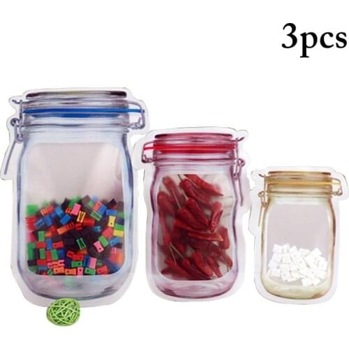 3pcs Bottles Shape Bags Reusable Food Saver Storage Bags Zipper Bags DIY Baking Tools Accessories Food Storage