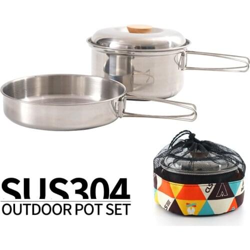 Household And Outdoor Portable 304 Stainless Steel High Quality Foldable Pot Camping Cooking Picnic Kitchenware Pot 2-piece Set