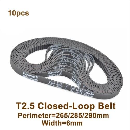 POWGE 265 T2.5 Timing Belt Width 6mm Perimeter 265 285 290mm Teeth 106 114 116 T2.5 Closed-Loop Rubber Belt T2.5 Pulley 10pcs