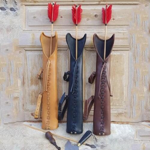 Waist Belt Archery Travel Quiver Case Arrow Holder Medieval Leather Holster Bow Larp Hunt Hip Back Side Costume Bags Accessory