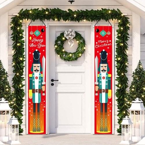 Christmas Porch Door Banners Nutcracker Soldier Vertical Sign Navidad Decorations For Home Outdoor Indoor Xmas New Year 2021