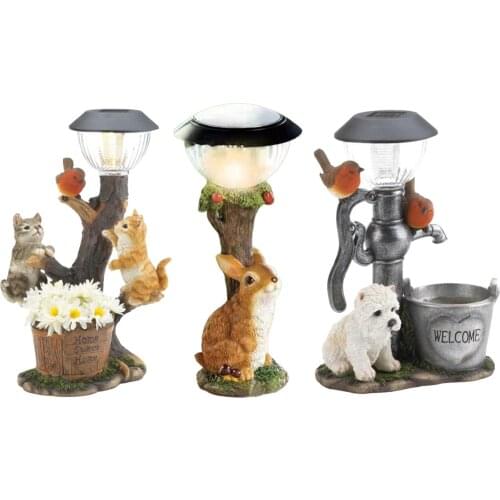 Cute Resin Animal Statue Outdoor Solar Powered Lawn Patio Plant Ornament Durable Vivid Art Sculptures Craft Housewarming