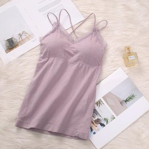 Women Lace Tank Top Sexy Camisole Beauty Back Women Bottoming Seamless Underwear V-neck Padded Women Vest Lace Tanks Top