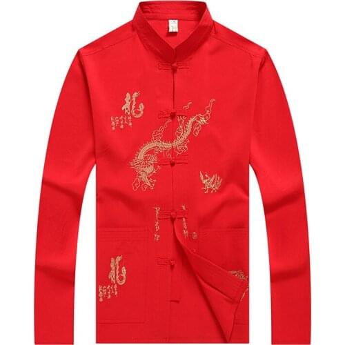 Tang Suit Traditional Chinese Clothing For Men Dragon Shirt Chinese Style News Year Top Hanfu Kung Fu Clothing Blouse SL2991