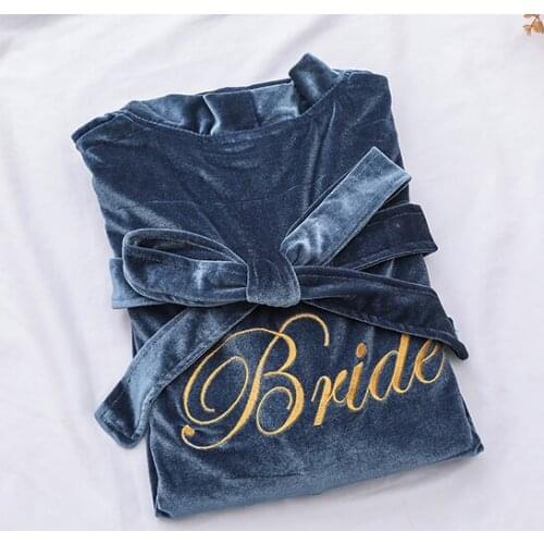 Velour Nightdress Home Clothes Young Lady Homewear Nightgown Velvet Casual Grey Embroidery Bride Wedding Robe Sexy Sleepwear