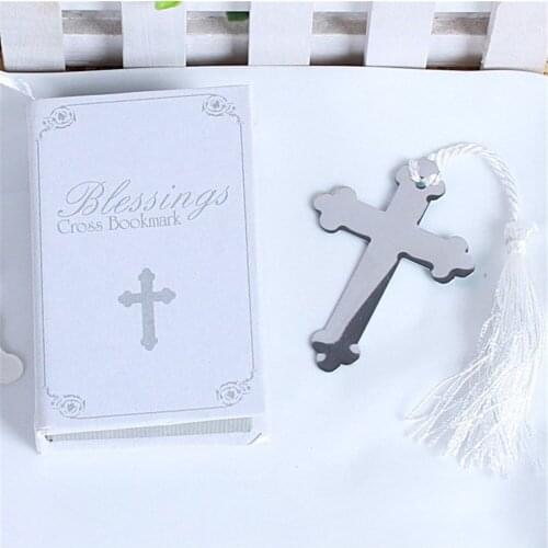High-Grade Wedding Gifts Cross Monolithic Metal Bookmark With White Tassel for Back To School Students Favors Exquisite Giftbox