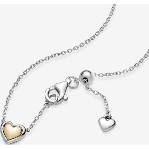 Golden Heart Collier Necklaces For Women 925 Sterling Silver Chain Necklace Jewelry Fit Charms Pendants DIY Beaded Gift to Mum
