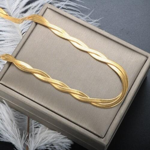 ZMFashion Gothic Cross Braided Double Layer Flat Snake Necklace For Men Women Stainless Steel Gold Plated Chain Fashion Jewelry