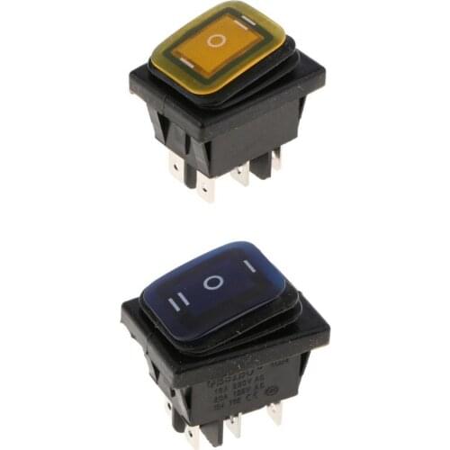 2x LED Illuminated ON/OFF/ON 6 Pin 3 Position/ Toggle Rocker Boat Switch/ Waterproof 6 Pin Rocker Switch Yellow+Blue