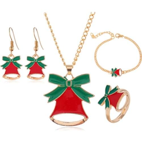 4pcs/set Christmas Series Set Necklace Retro Bell Enamel Pendant Jewelry Coat Sweater Chain Accessories Boy Girl Christmas Gift