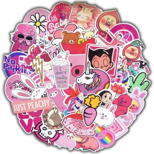 50 pcs/pack PVC Waterproof Pink Girls Fun Sticker Toys The Luggage Stickers For Moto Car & Suitcase Cool Fashion Laptop stickers