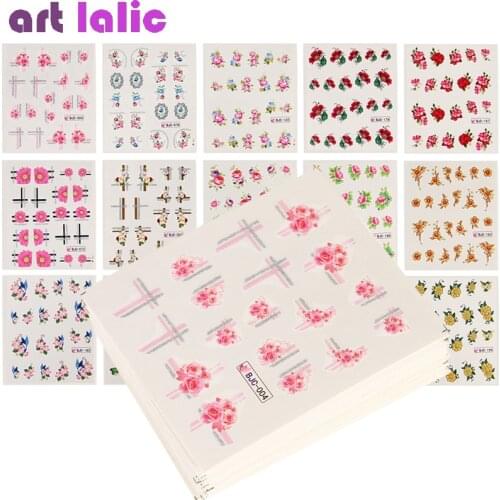 55pcs Flower Series Nail Art Water Transfer Stickers Set Full Wraps Nail Tips DIY Mixed Design Decal Slider Wraps Decor Manicure