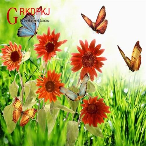GRKDPKJ 5d diamond painting full drill square diamond embroidery Cross stitch pictures of rhinestones plant Butterfly and flower